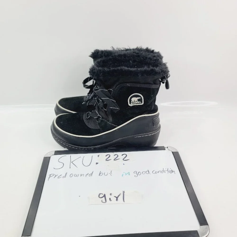 Sorel Girl's Black Torino III NY2636-010 Suede Fur Ankle Winter Snow Boot Size 4